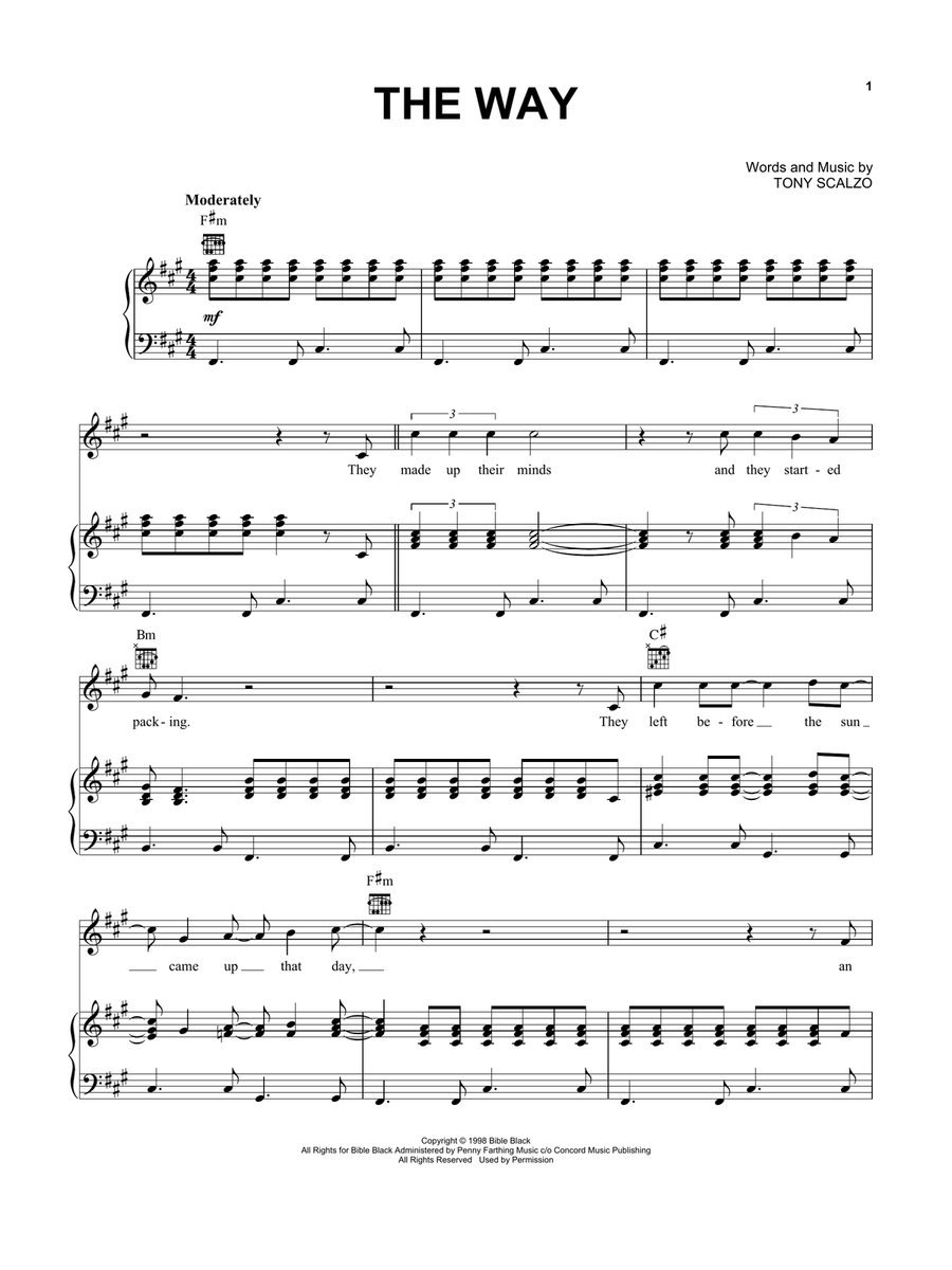 The Way Piano, Vocal, Guitar scores gallery preview page 1