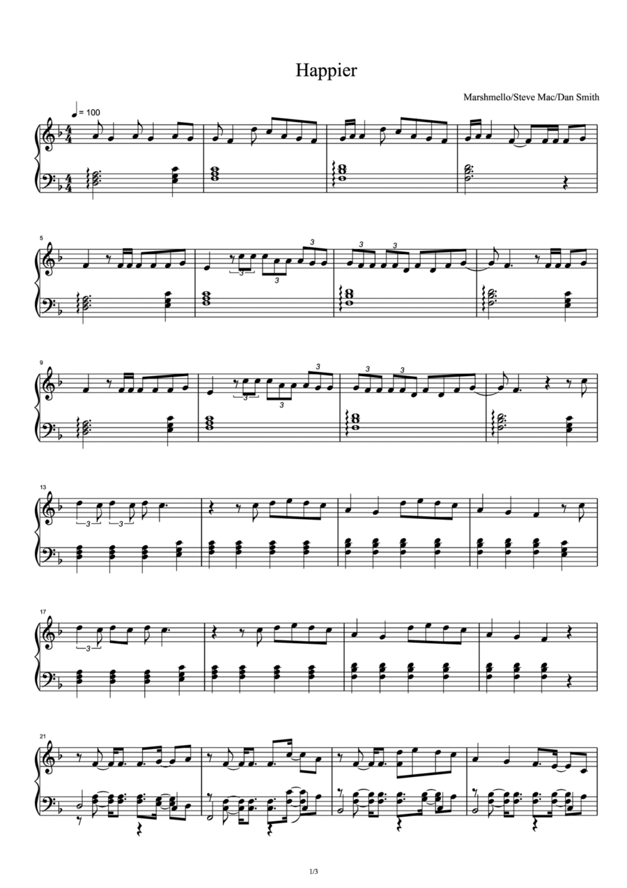 Happier Happier Piano Solo scores gallery preview page 1