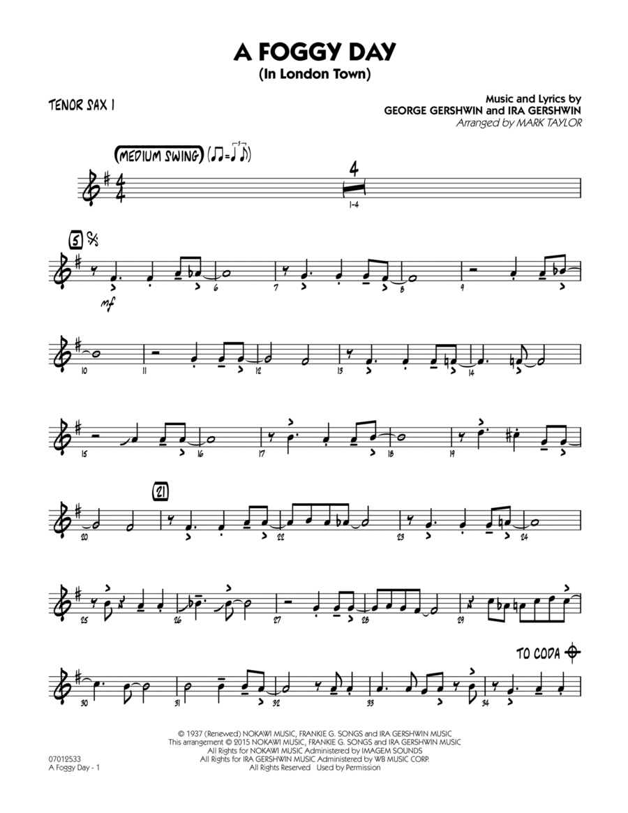 A Foggy Day (In London Town) - Tenor Sax 1 Tenor Saxophone scores gallery preview page 1