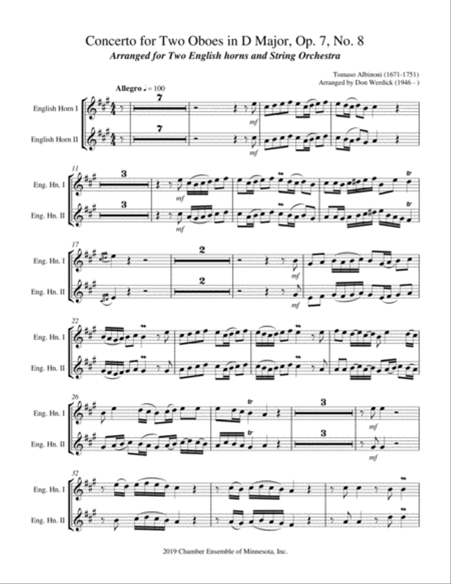 Concerto for Two English horns in D Major, Op. 7 No. 8 English Horn scores gallery preview page 3