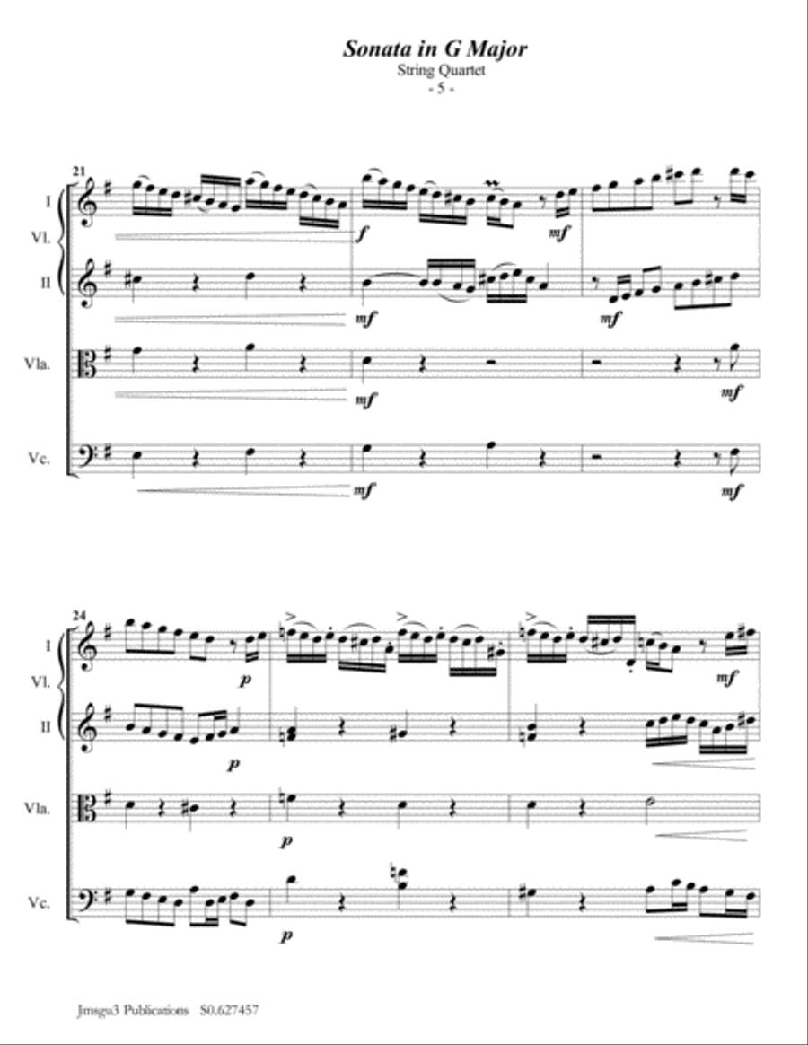 Telemann: Sonata in G Major for String Quartet String Quartet scores gallery preview page 5