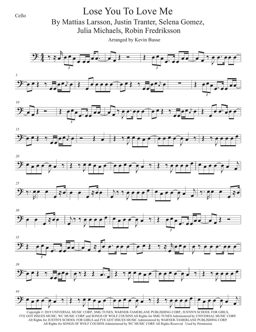 Lose You To Love Me Cello Solo scores gallery preview page 1