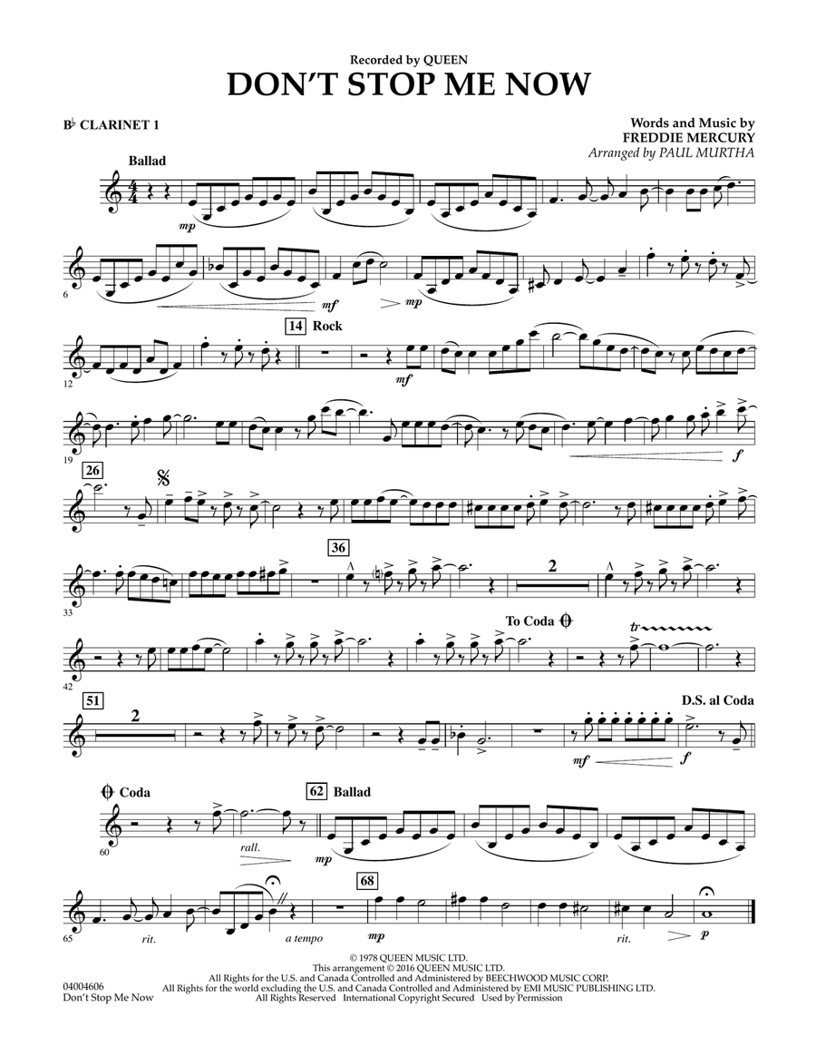 Don't Stop Me Now - Bb Clarinet 1 Concert Band scores gallery preview page 1