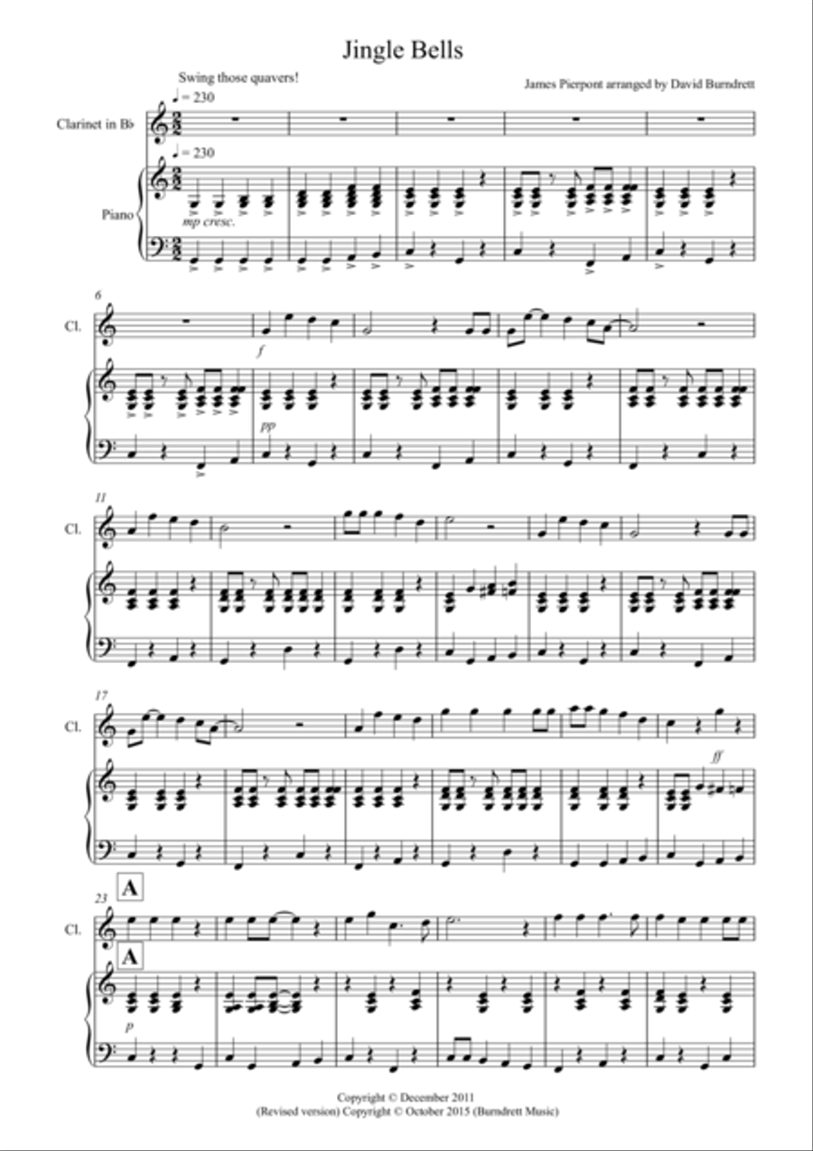 Jingle Bells (Jazzy Style!) for Clarinet and Piano Clarinet Solo scores gallery preview page 1