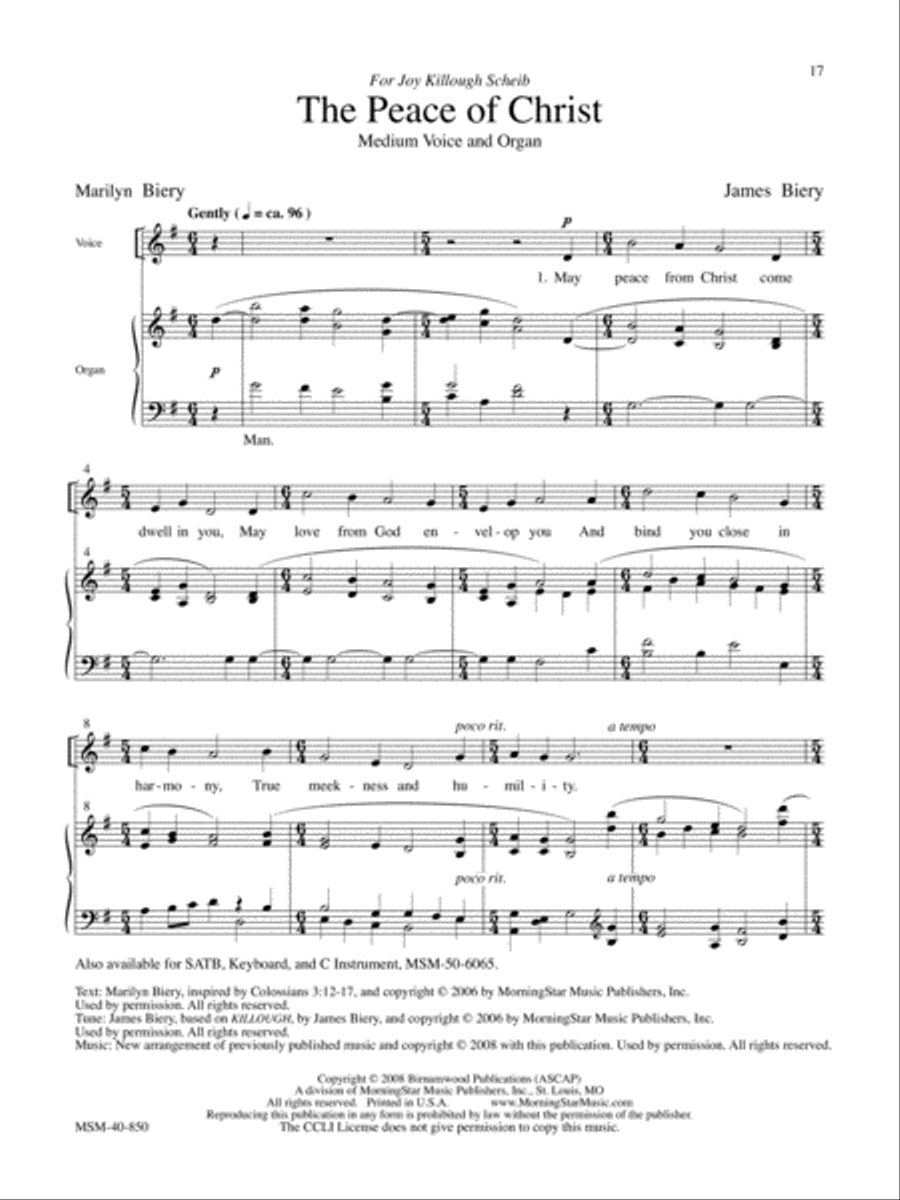 The Peace of Christ Three Vocal Solos for Weddings and General Use Medium Voice scores gallery preview page 7