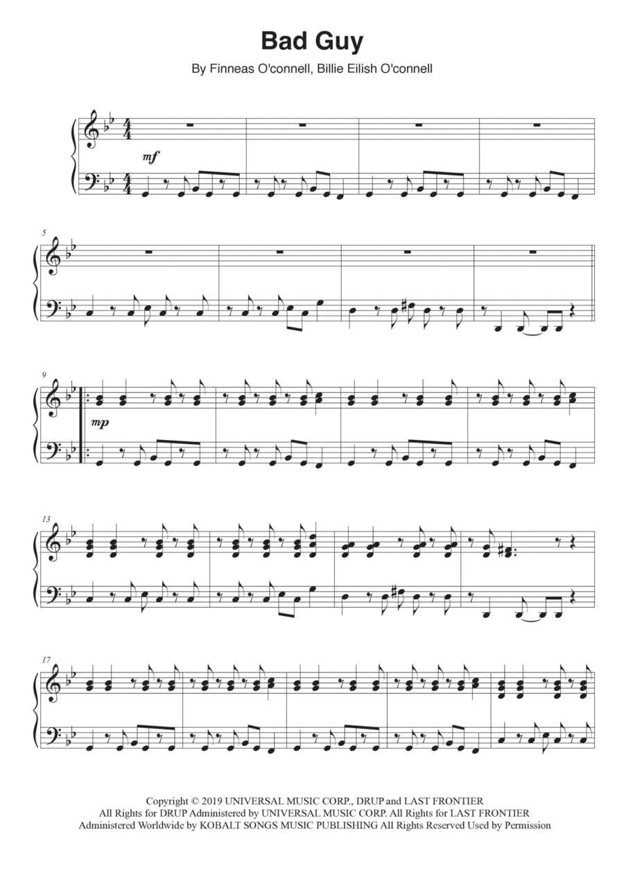 Bad Guy Bad Guy Easy Piano scores gallery preview page 1