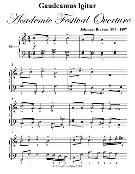 Gaudeamus Igitur Academic Festival Overture Elementary Piano Sheet Music