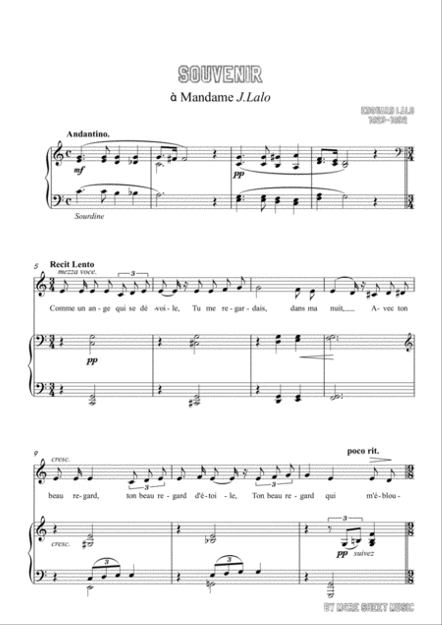 Lalo-Souvenir in C Major,for Voice and Piano Voice Solo scores gallery preview page 3