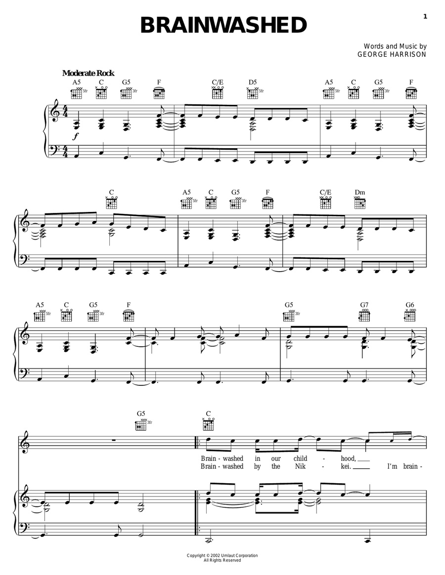 Brainwashed Brainwashed Piano, Vocal, Guitar scores gallery preview page 1