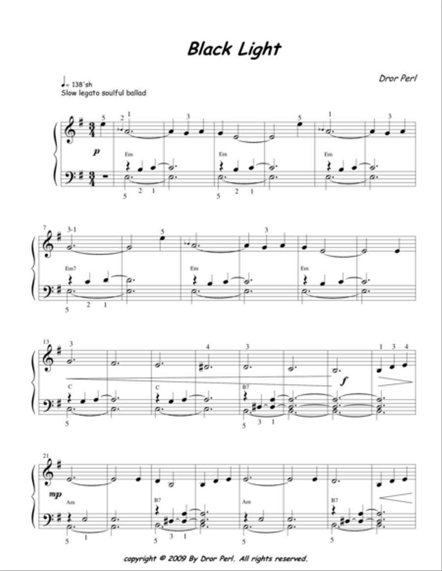 Black light Easy Piano scores gallery preview page 1