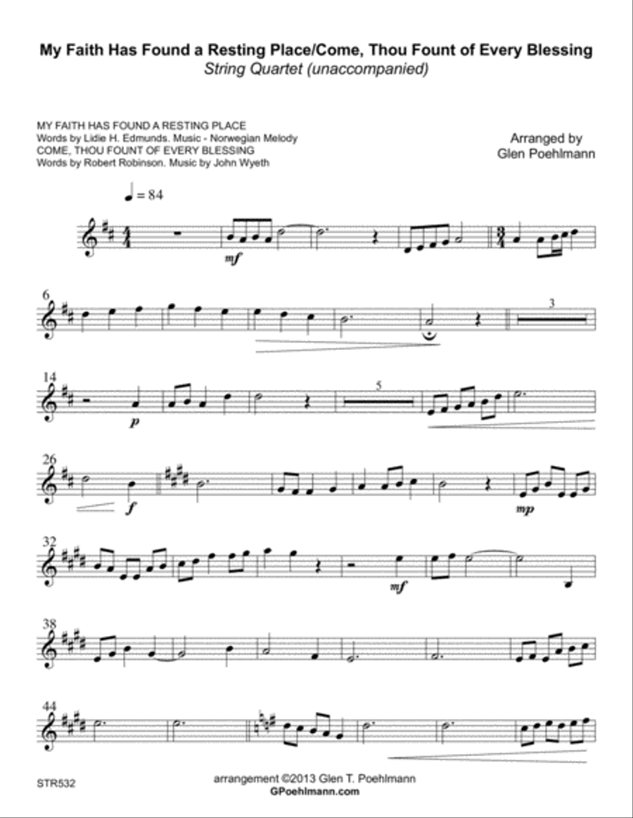 MY FAITH HAS FOUND/COME THOU FOUNT - STRING QUARTET (unaccompanied) A Cappella scores gallery preview page 6