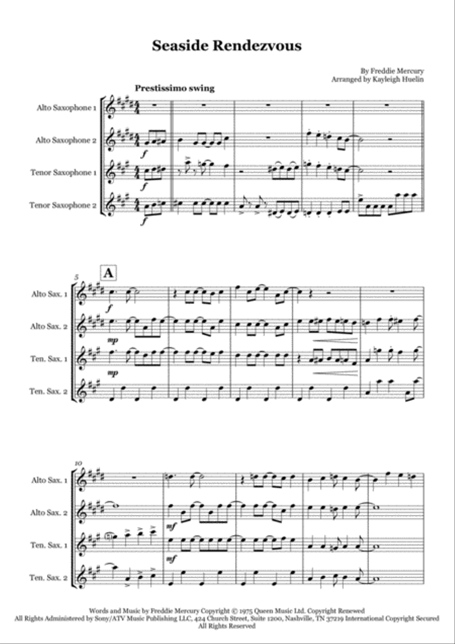 Seaside Rendezvous Saxophone Quartet scores gallery preview page 1
