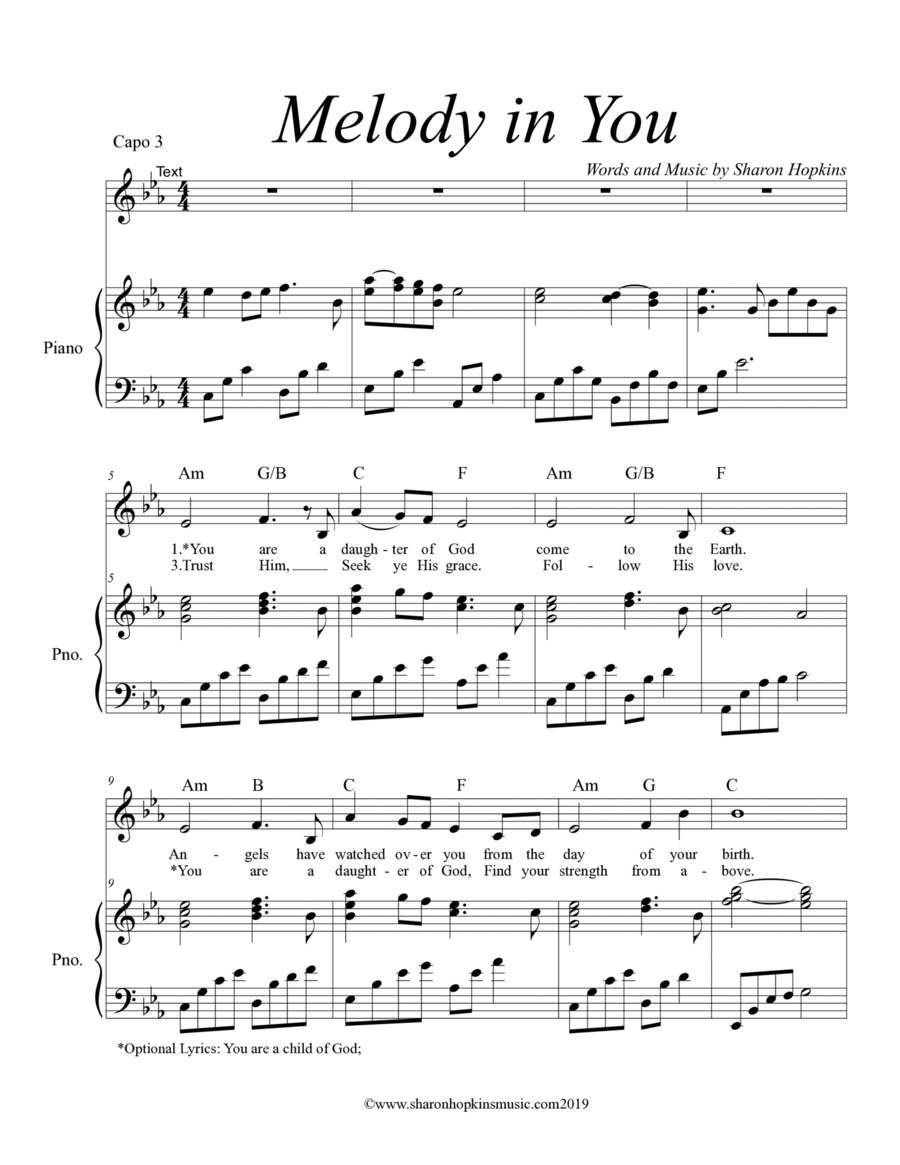 Melody in You Melody in You Piano, Vocal, Guitar scores gallery preview page 1
