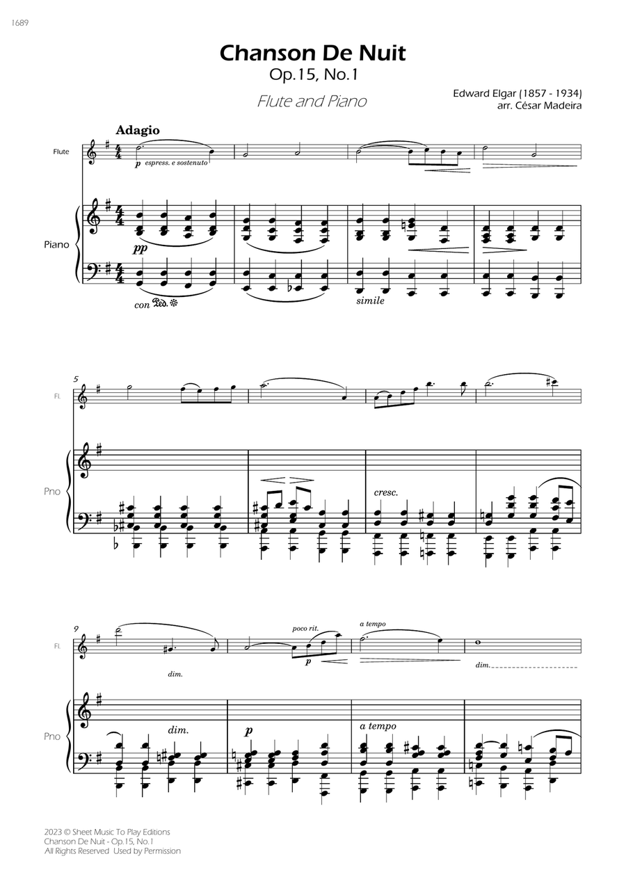Chanson De Nuit, Op.15 No.1 - Flute and Piano (Full Score) Flute scores gallery preview page 3