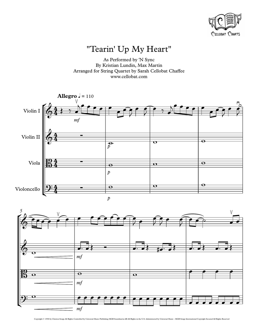 Tearin' Up My Heart String Quartet scores gallery preview page 1