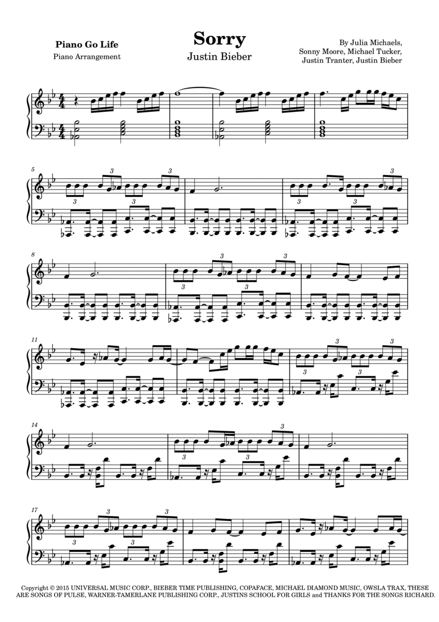 Sorry Sorry Piano Solo scores gallery preview page 1