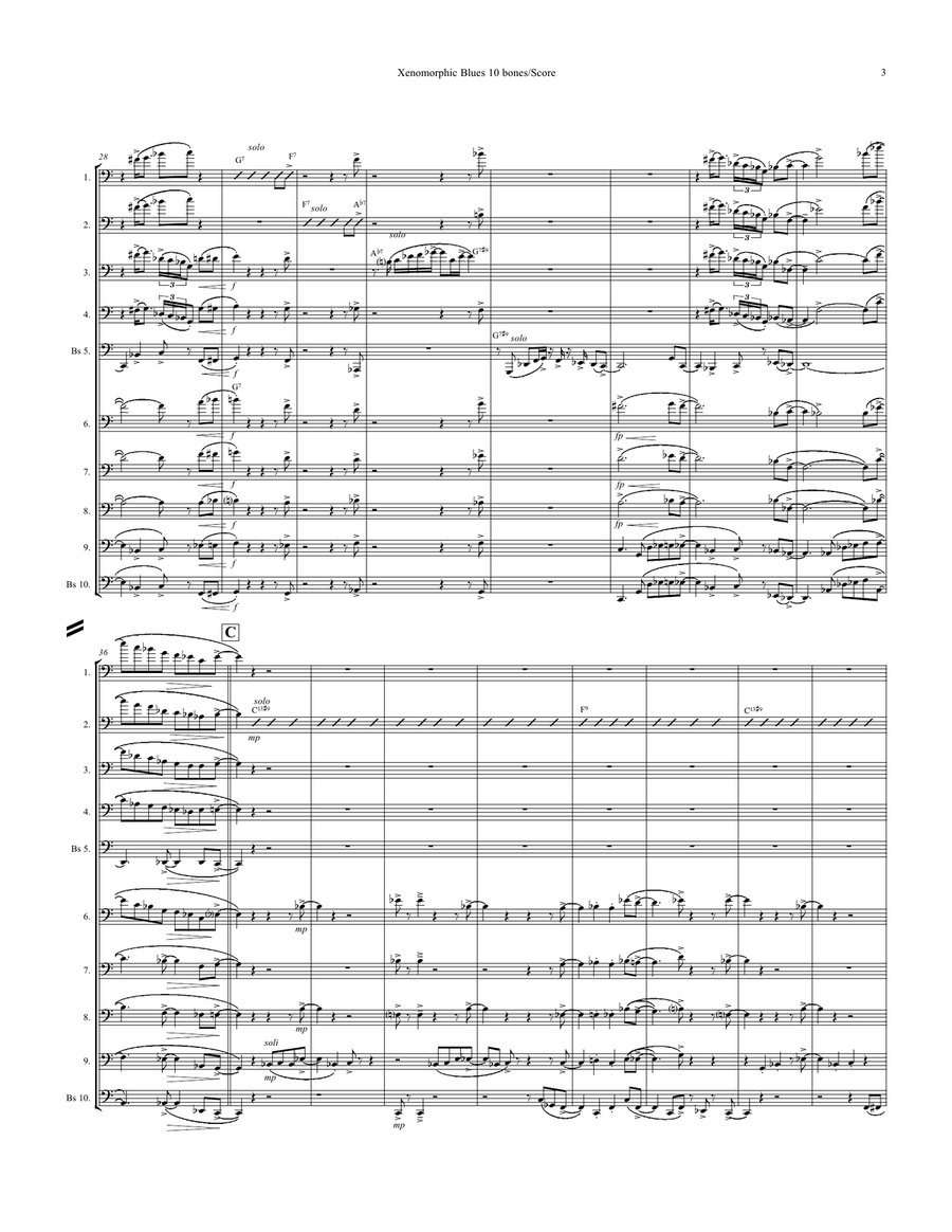 Xenomorphic Blues for 10-part Trombone Ensemble Brass Ensemble scores gallery preview page 3