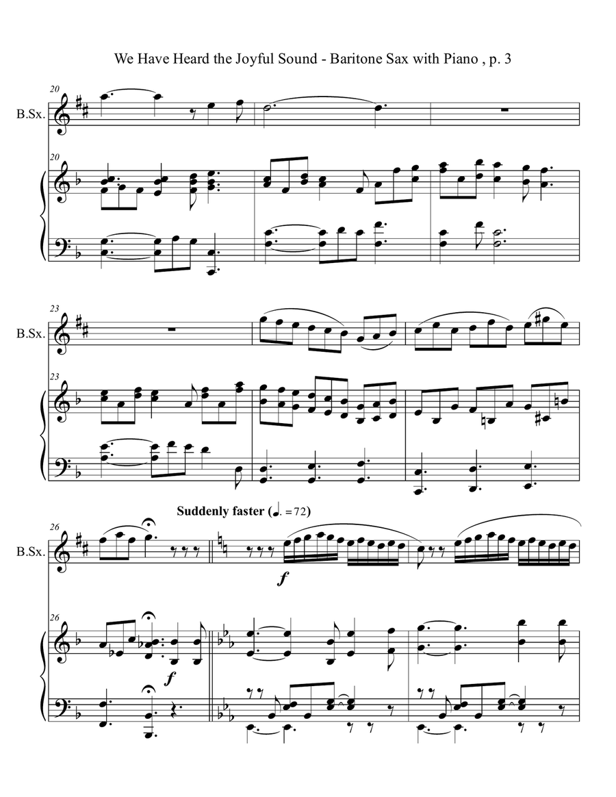 WE HAVE HEARD THE JOYFUL SOUND (Baritone Sax with Piano - Score & Part included) Baritone Saxophone scores gallery preview page 4