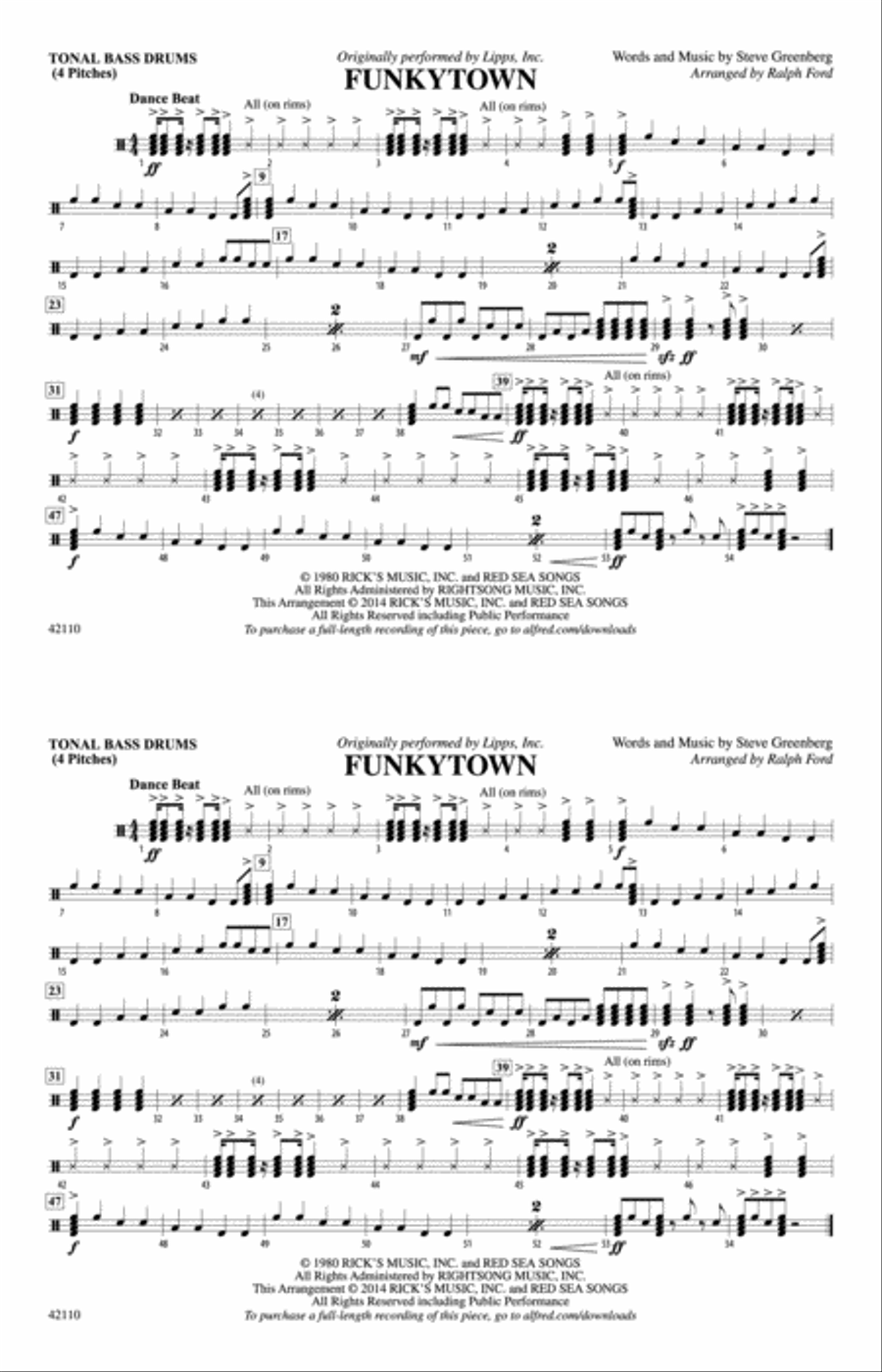 Funkytown: Tonal Bass Drum Marching Band scores gallery preview page 1