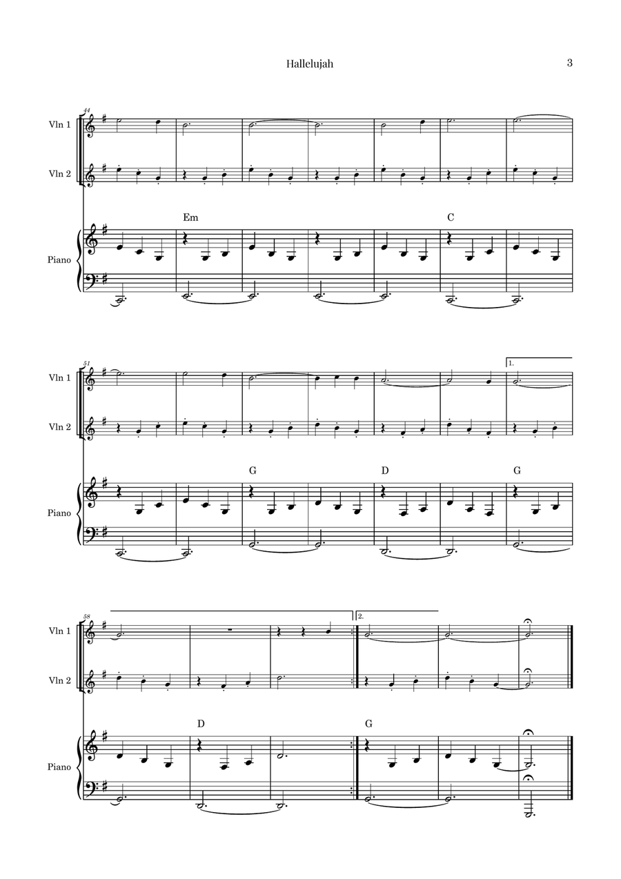 Hallelujah String Duet scores gallery preview page 3