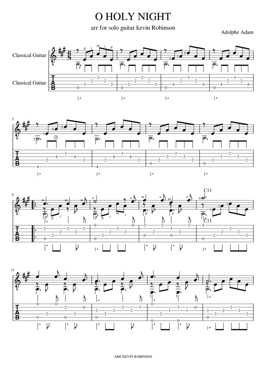 O Holy Night Guitar Tablature scores gallery preview page 1