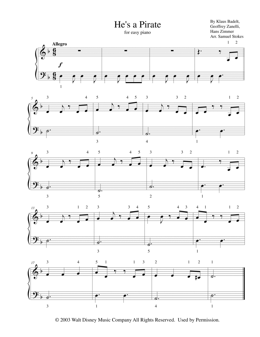He's A Pirate Easy Piano scores gallery preview page 1