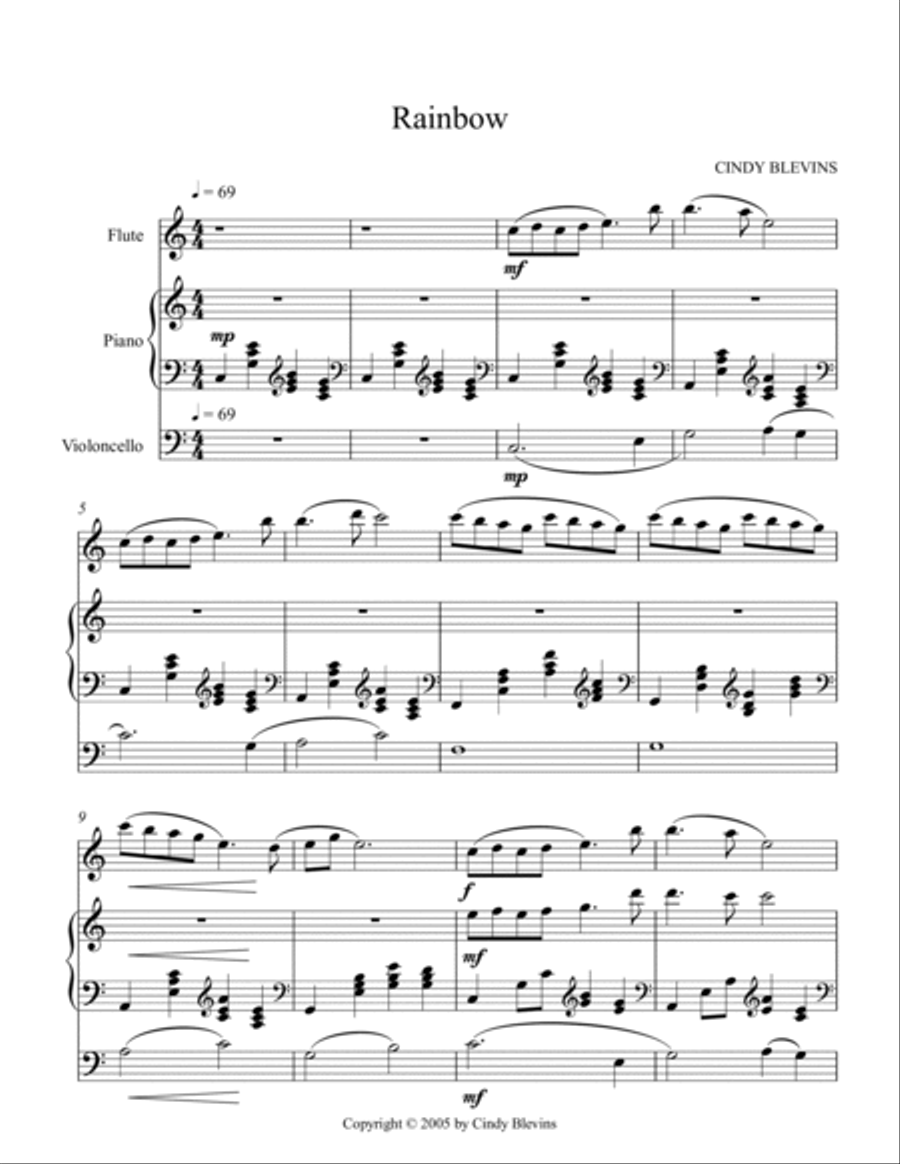 Rainbow, an original piece for Piano, Flute and Cello Flute scores gallery preview page 2