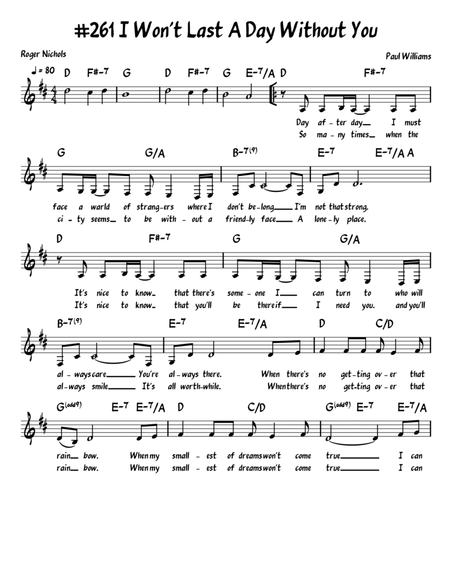I Won't Last A Day Without You Piano scores gallery preview page 1
