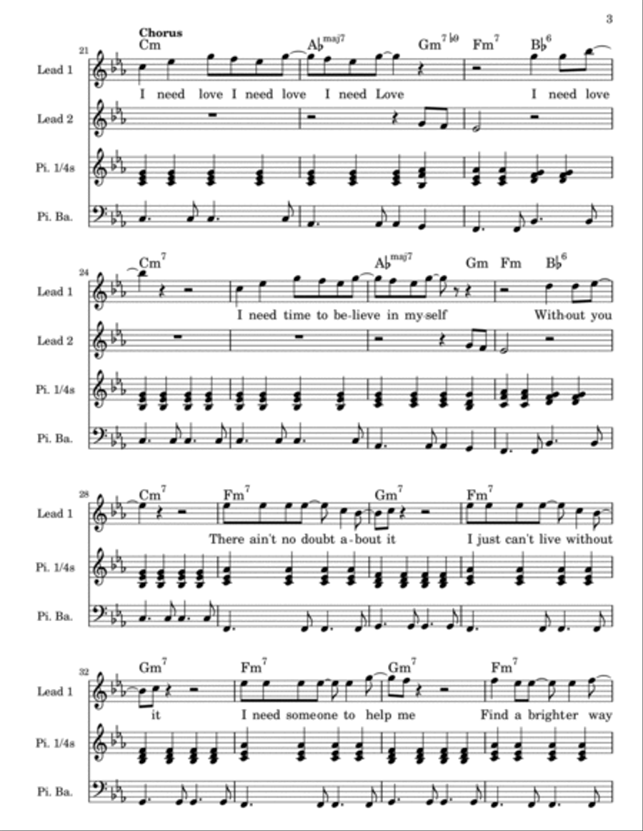 I Need Love Easy Piano scores gallery preview page 3