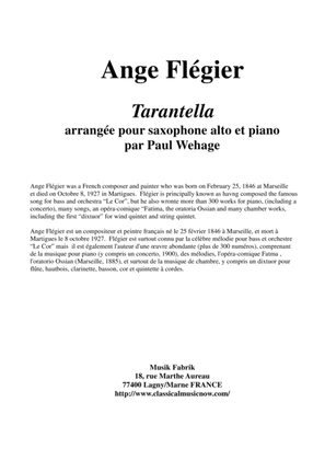 Book cover for Ange Flégier: Tarantella for alto saxophone and piano