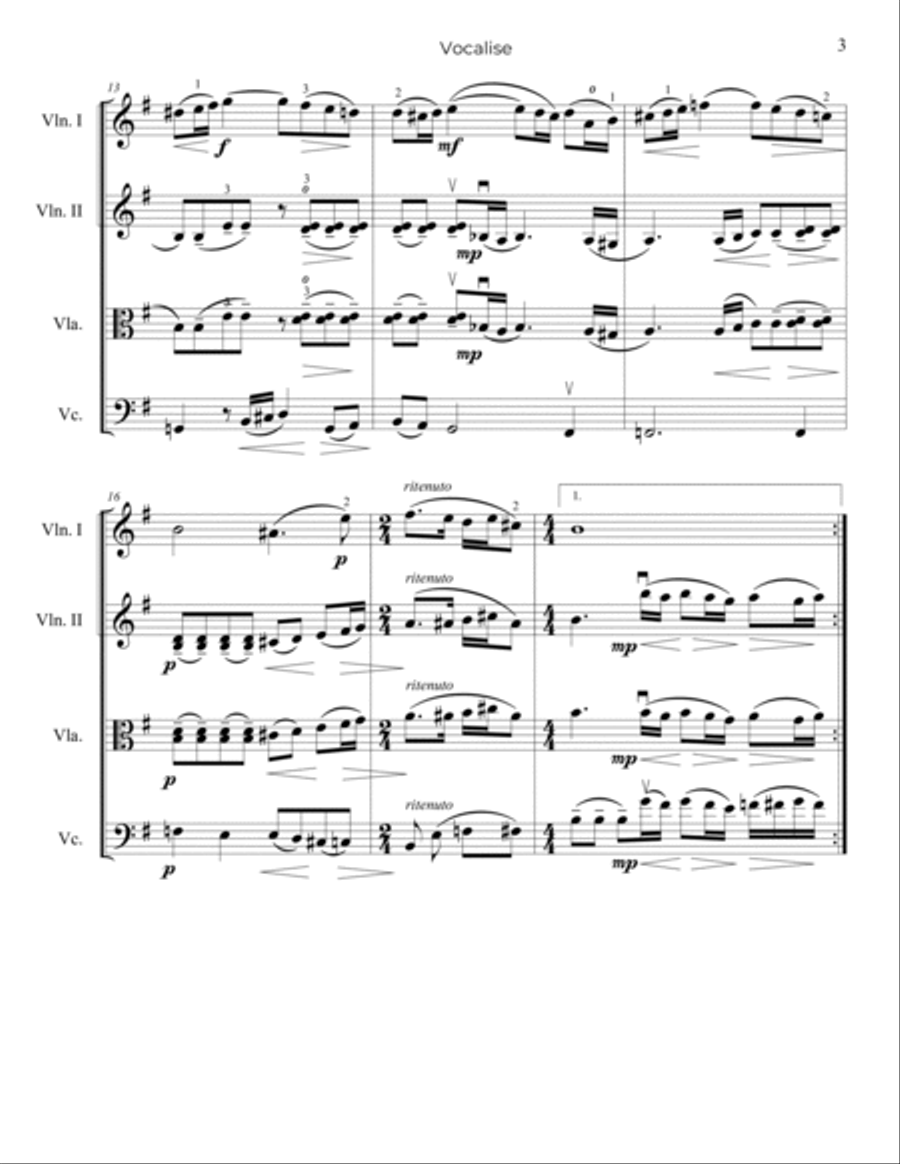 Rachmaninoff: Vocalise - String Trio, or 2 Violins and Cello String Trio scores gallery preview page 4