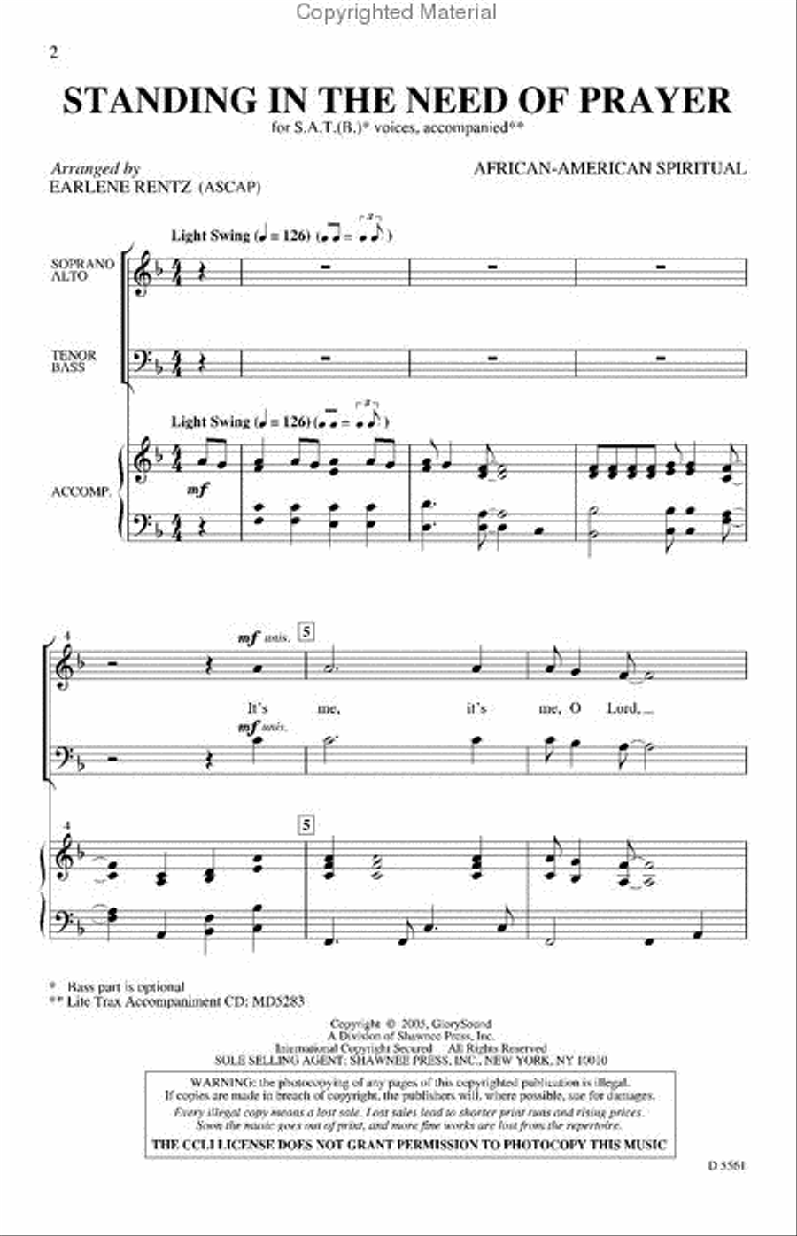 Standing in the Need of Prayer 4-Part scores gallery preview page 2