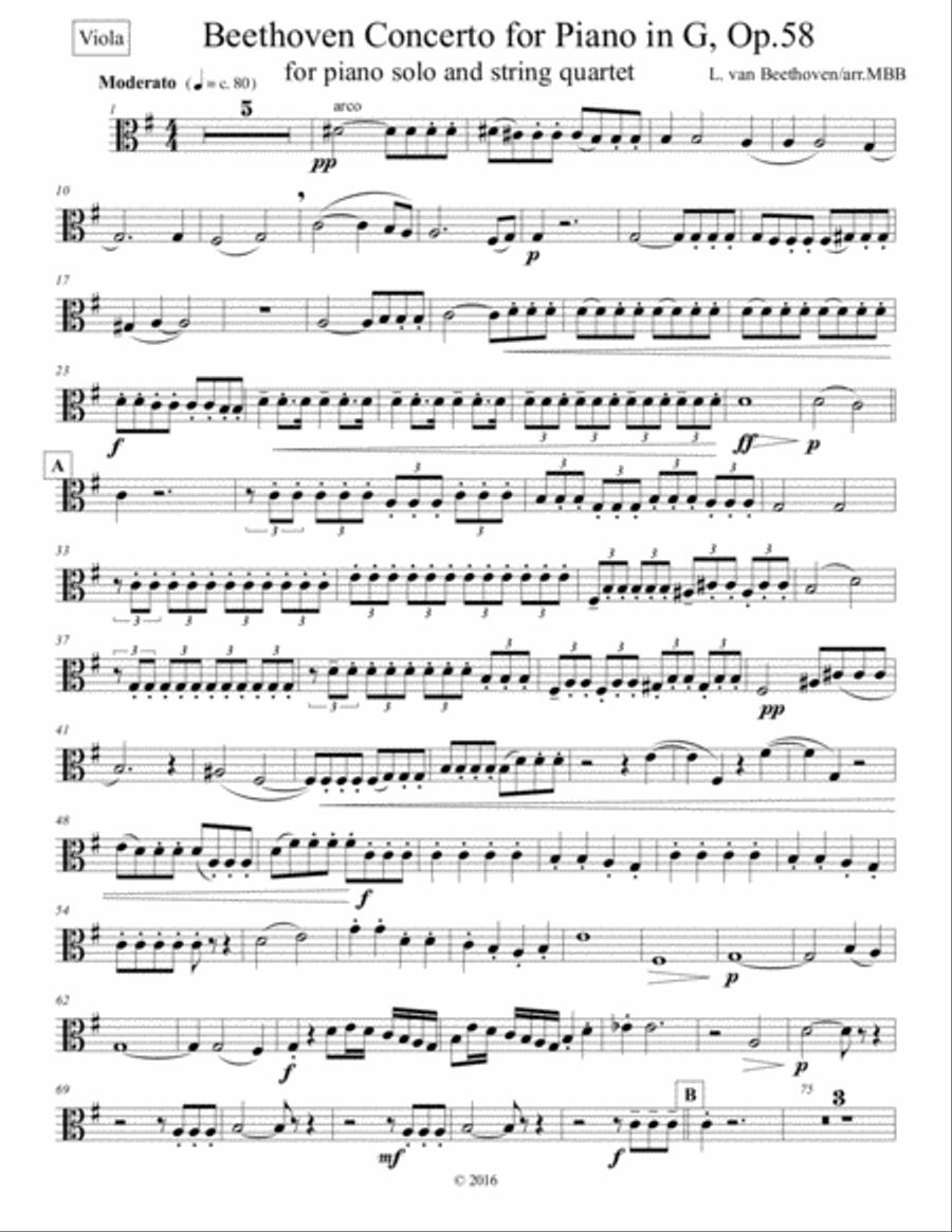 Concertos for Five Beethoven Piano Concerto in G maj. First mvnt Arr. for String Quartet, String par Piano Quintet scores gallery preview page 6
