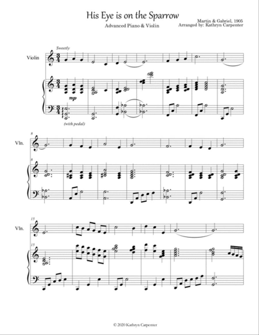 His Eye is on the Sparrow (Advanced Piano & Violin) Violin Solo scores gallery preview page 2