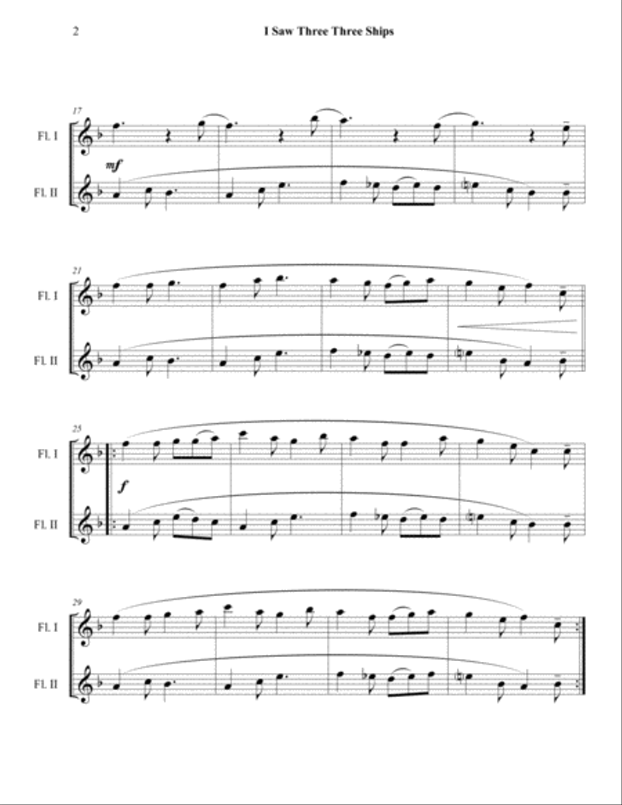 I Saw Three Ships - Flute Duet - Intermediate Flute Duet scores gallery preview page 2