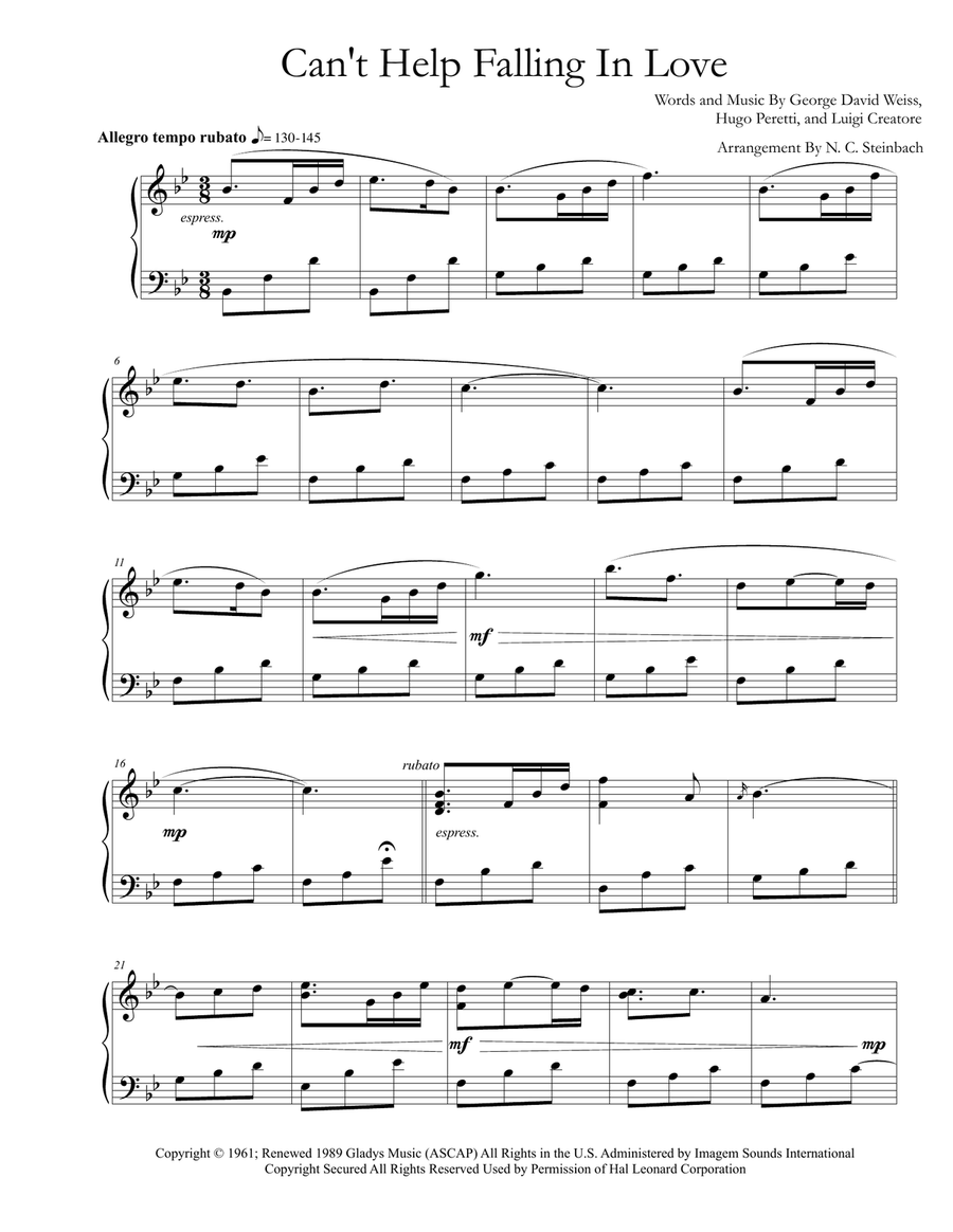 Can't Help Falling In Love Piano Solo scores gallery preview page 1