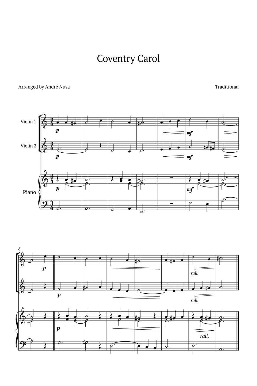 Conventry Carol String Duet scores gallery preview page 1