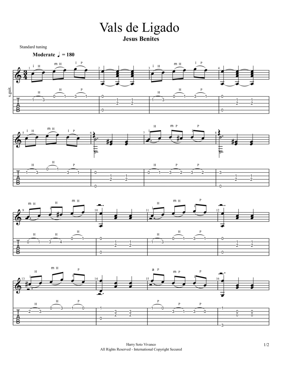 Vals de Ligado Classical Guitar scores gallery preview page 1