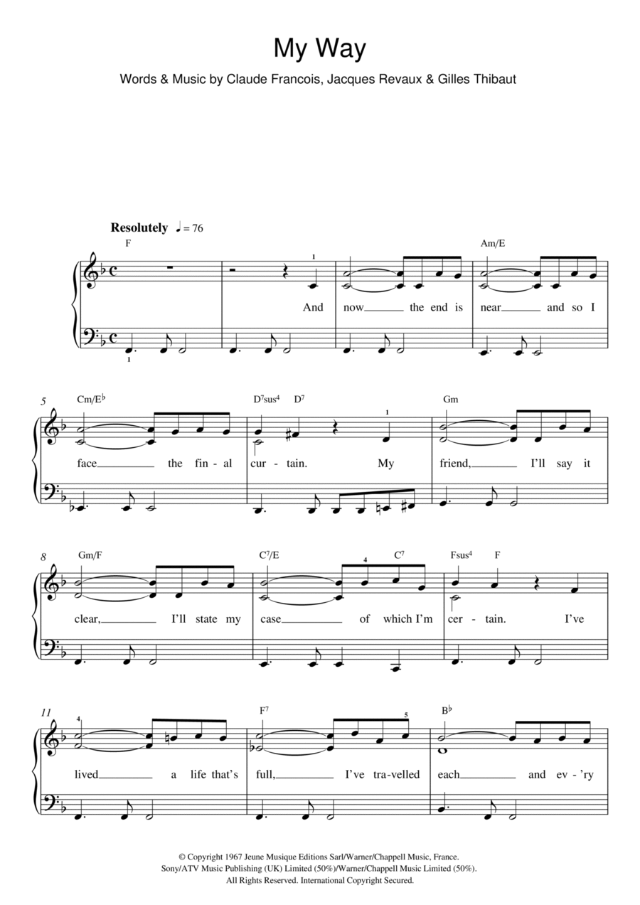 My Way Easy Piano scores gallery preview page 1
