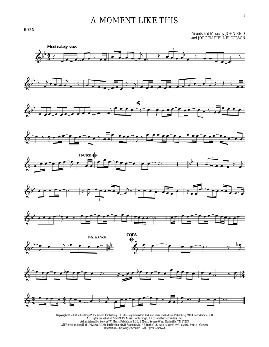 A Moment Like This A Moment Like This Horn Solo scores gallery preview page 1