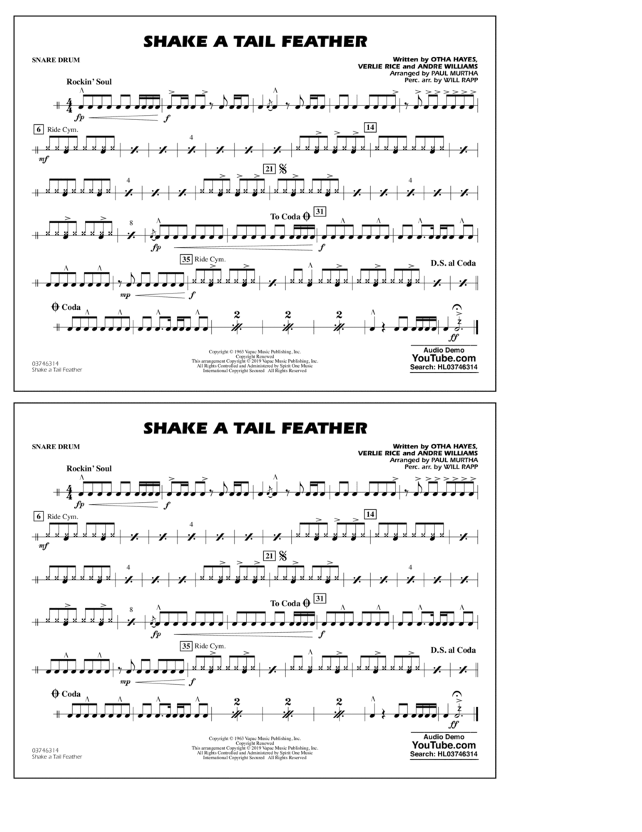 Shake a Tail Feather (arr. Paul Murtha) - Snare Drum Percussion scores gallery preview page 1