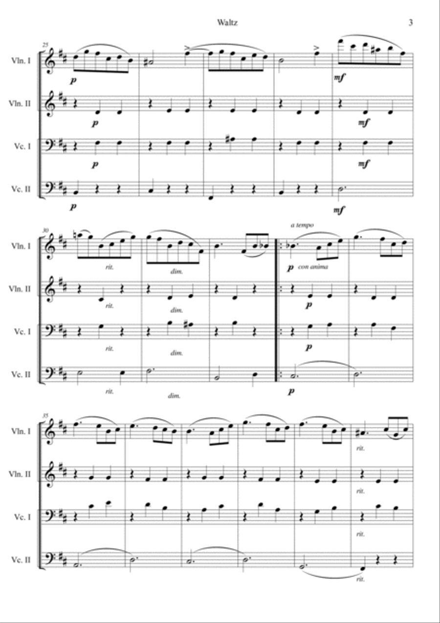 Waltz No.10 in B Minor Op.69, No.2 String Quartet scores gallery preview page 3
