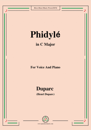 Book cover for Duparc-Phidylé in C Major,for Voice and Piano