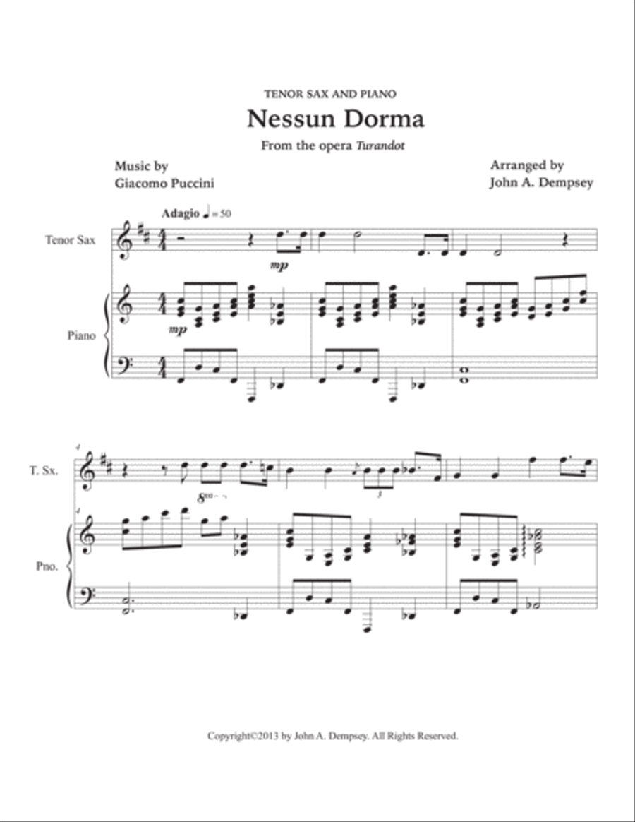 Nessun Dorma (Tenor Sax and Piano) Tenor Saxophone scores gallery preview page 5