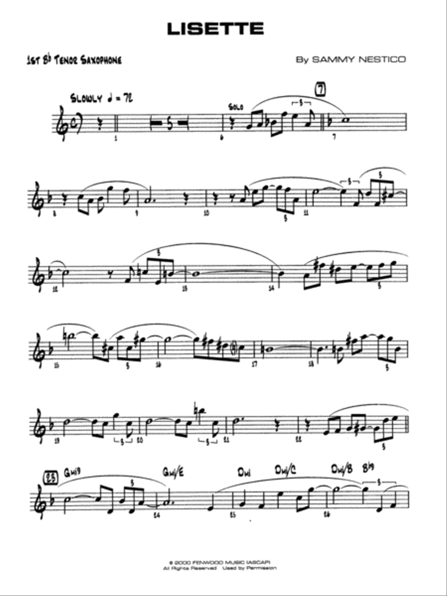 Lisette: B-flat Tenor Saxophone Jazz Ensemble scores gallery preview page 1
