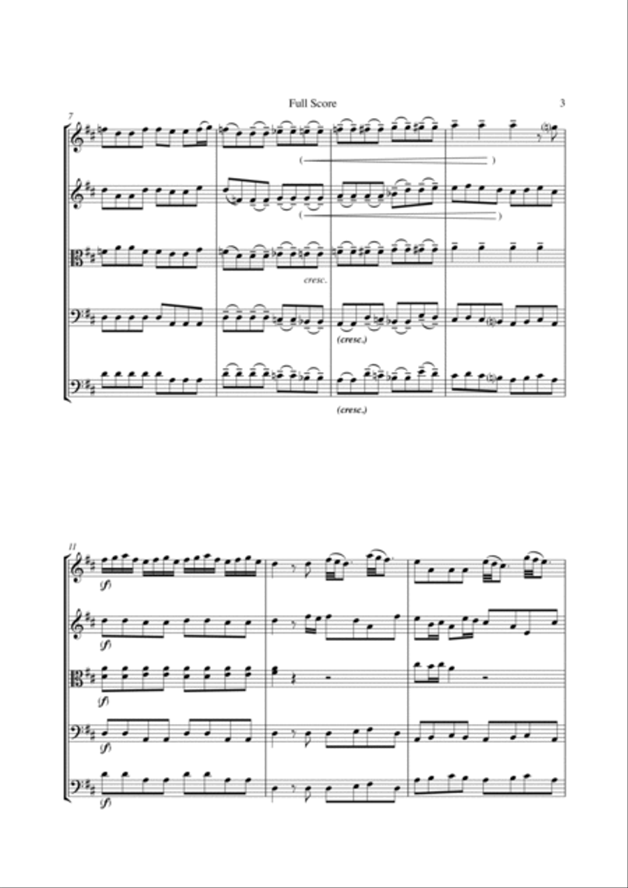 CONCERTO IN D MAJOR FOR 2 VIOLINS, LUTE AND BASSO CONTINUO, F.XII NO.15, 3rd Mov., String Quintet String Quintet scores gallery preview page 5
