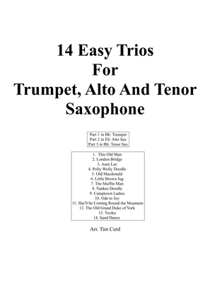 Book cover for 14 Easy Trios for Trumpet, Alto and Tenor Saxophone