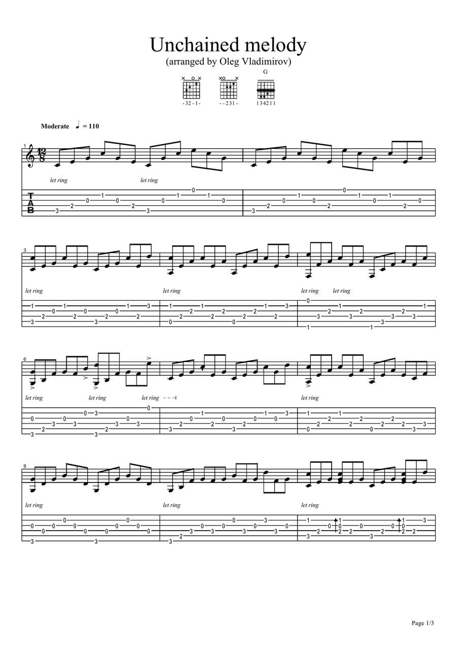 Unchained Melody Acoustic Guitar scores gallery preview page 1
