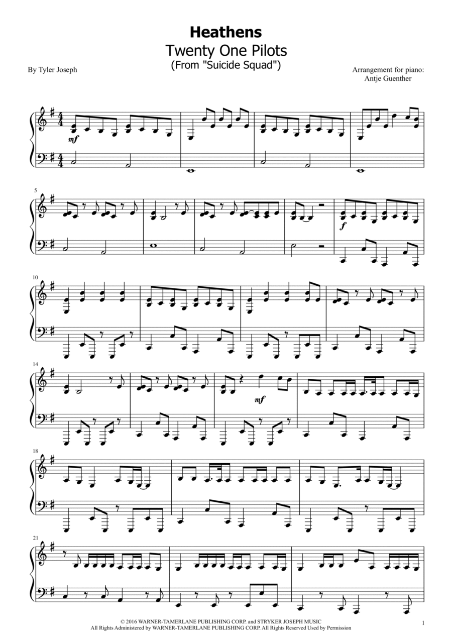 Heathens Heathens Piano Solo scores gallery preview page 1