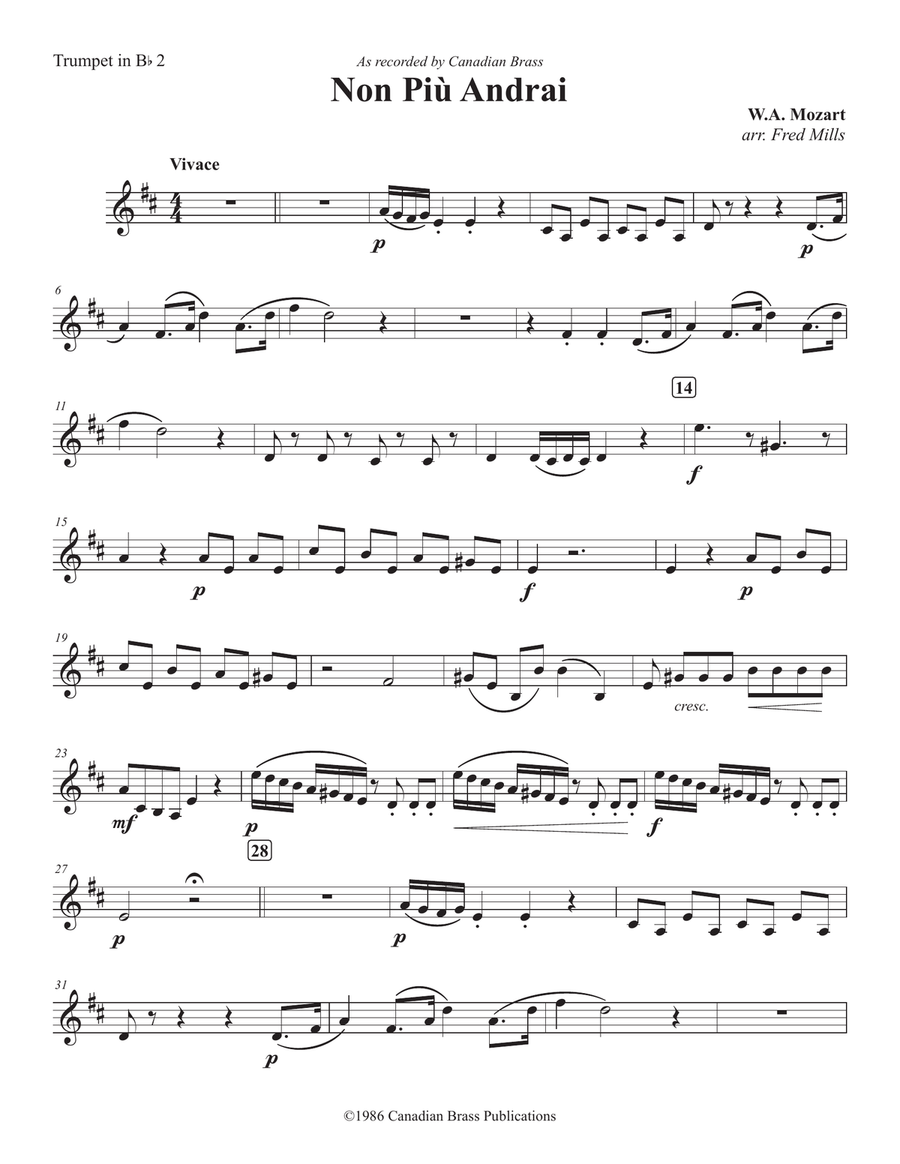 Non Più Andrai - Bb Trumpet 2 Brass Quintet scores gallery preview page 1